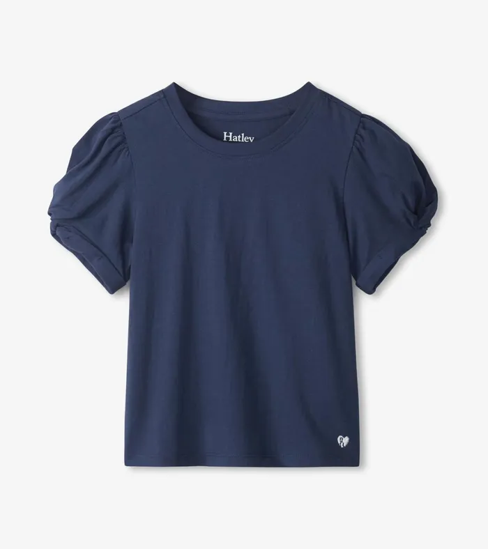 Hatley Girls Navy Twisted Sleeve Tee Girls Tops