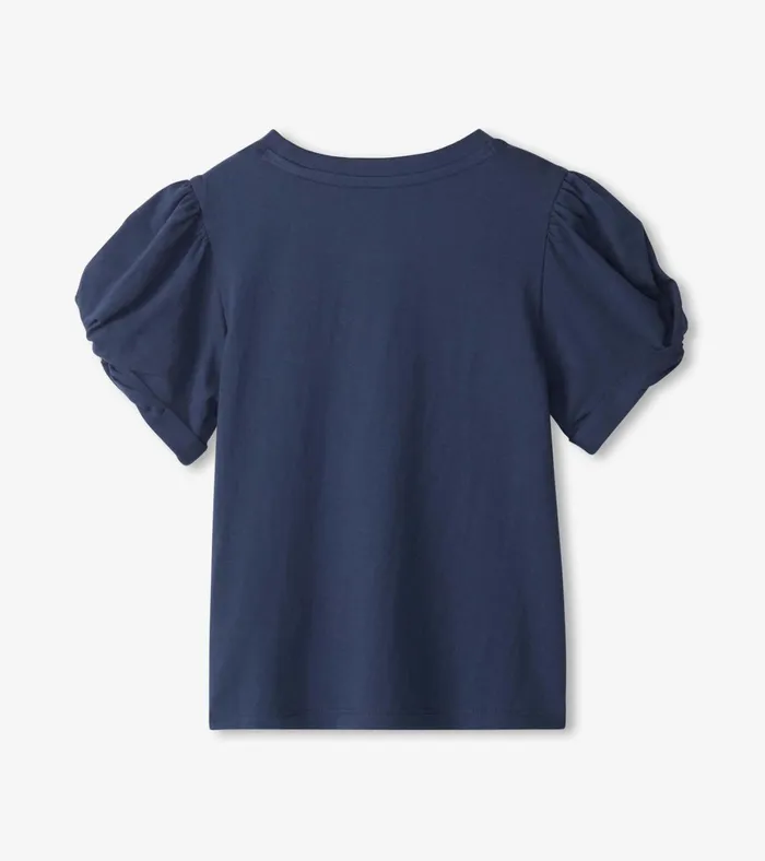 Hatley Girls Navy Twisted Sleeve Tee Girls Tops