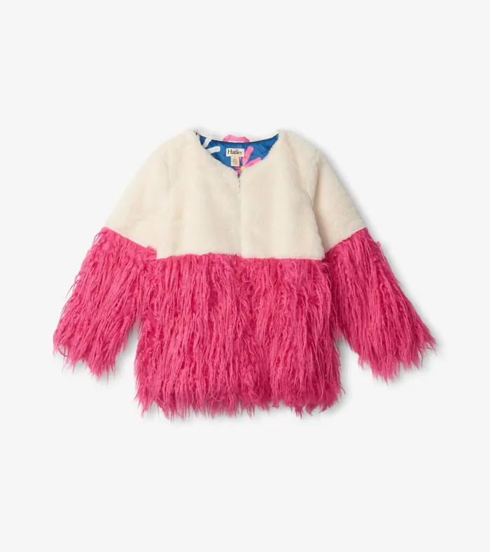 Hatley Girls Sheer Pink Faux Fur Jacket Girls Sweaters