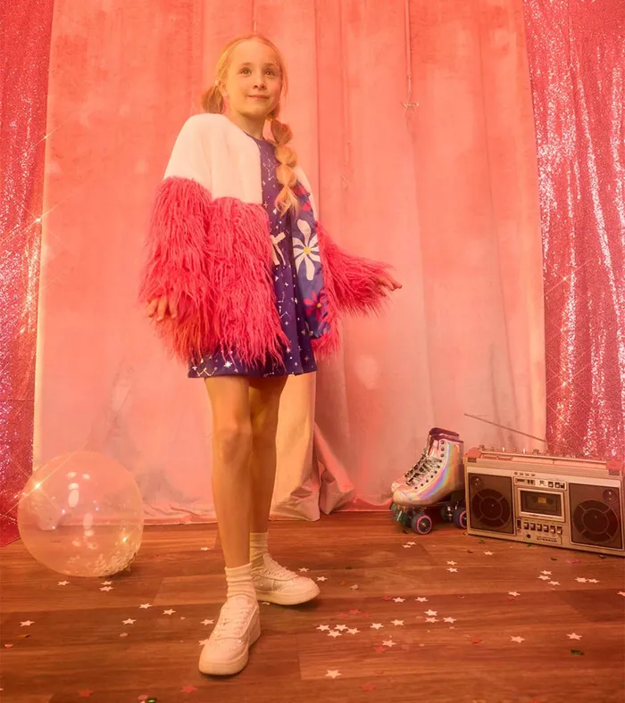 Hatley Girls Sheer Pink Faux Fur Jacket Girls Sweaters
