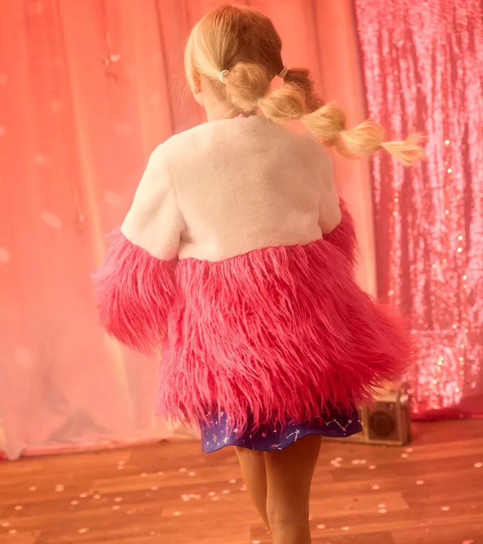 Hatley Girls Sheer Pink Faux Fur Jacket Girls Sweaters