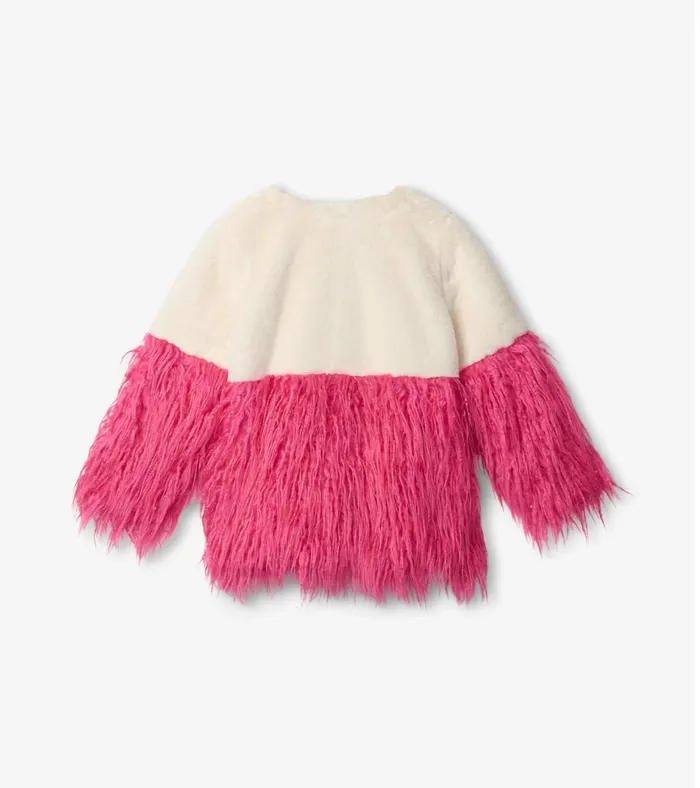 Hatley Girls Sheer Pink Faux Fur Jacket Girls Sweaters