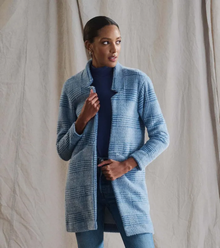 Hatley Open Front Jacket 8211 Blue Check Women Tops