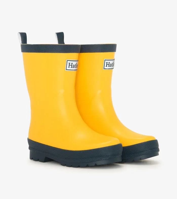 Hatley Yellow and Navy Matte Rain Boots GirlsBoysBaby and Toddler Rainwear