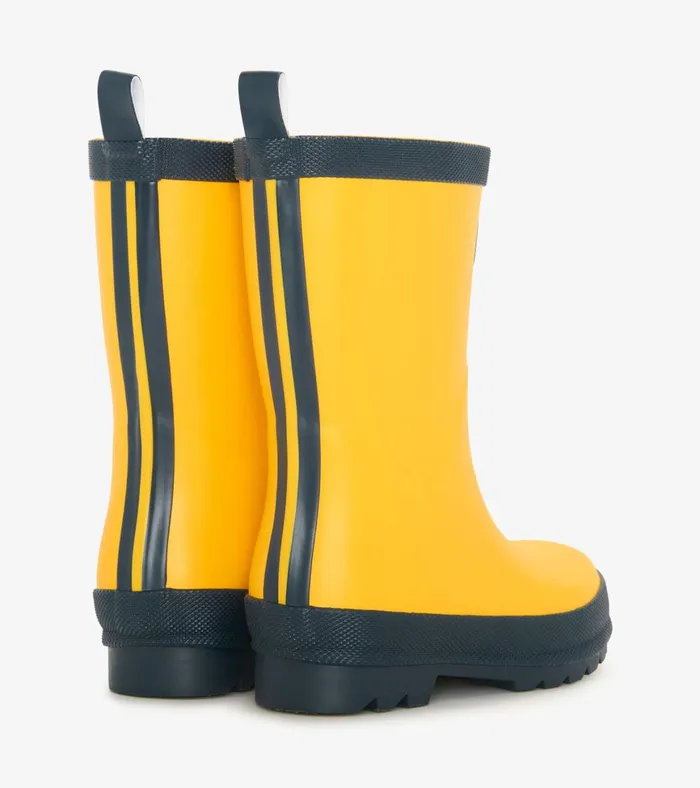 Hatley Yellow and Navy Matte Rain Boots GirlsBoysBaby and Toddler Rainwear