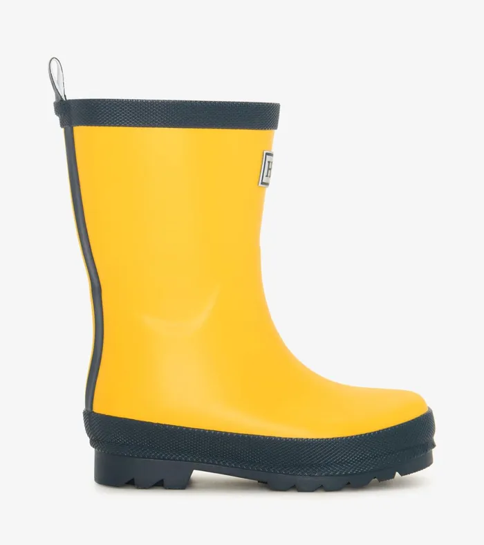 Hatley Yellow and Navy Matte Rain Boots GirlsBoysBaby and Toddler Rainwear