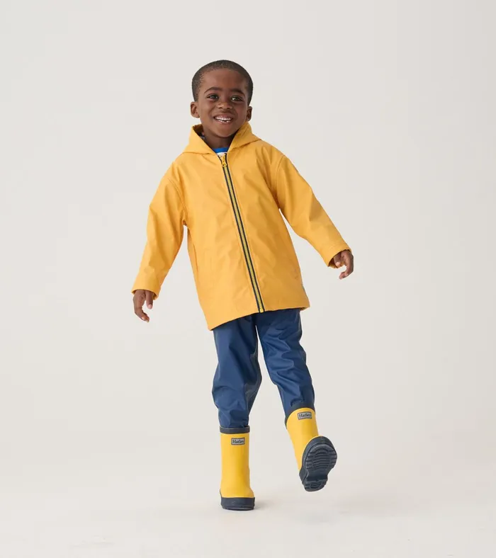 Hatley Yellow and Navy Matte Rain Boots GirlsBoysBaby and Toddler Rainwear