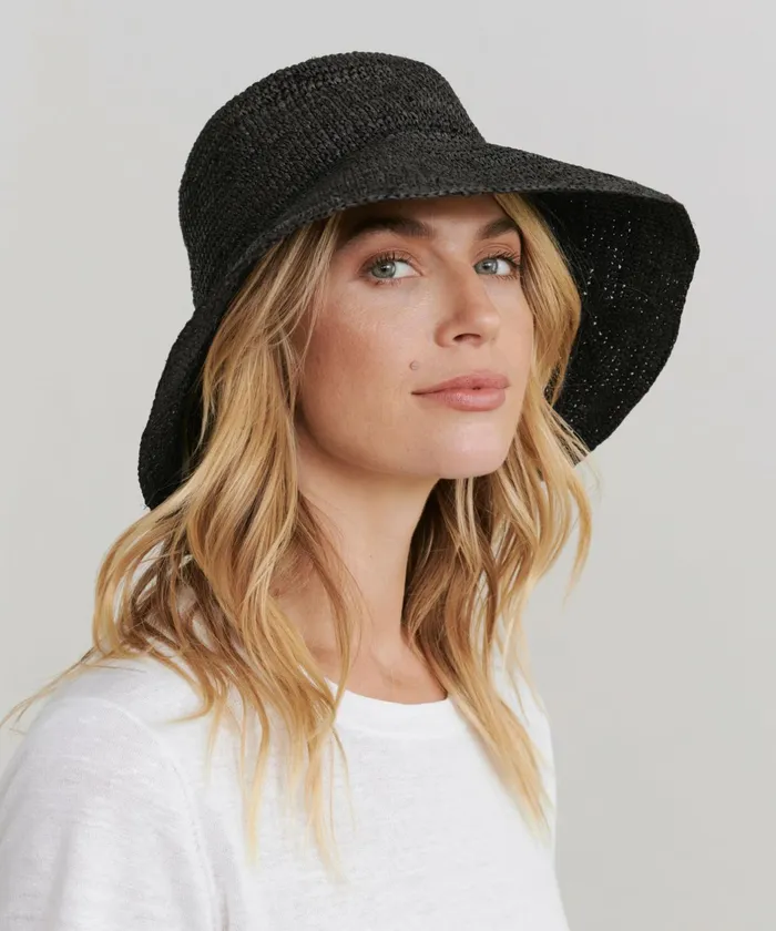 Hats and Beanies Women Jenni Kayne Crochet Raffia Sun Hat Black