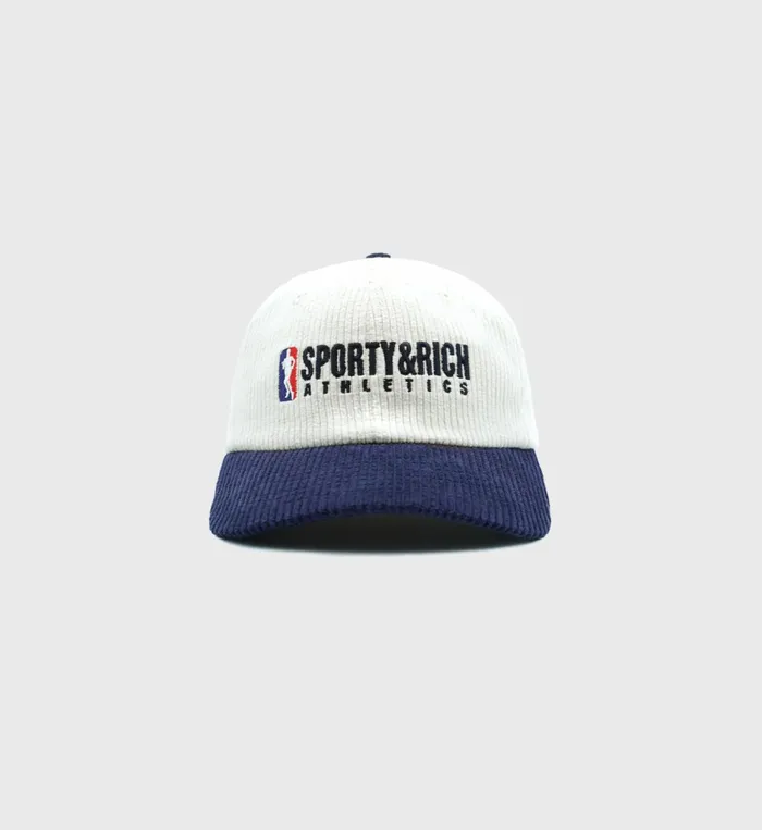 Hats Women Sporty and Rich Team Logo Corduroy Hat 8211 WhiteNavy