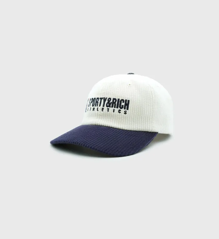 Hats Women Sporty and Rich Team Logo Corduroy Hat 8211 WhiteNavy