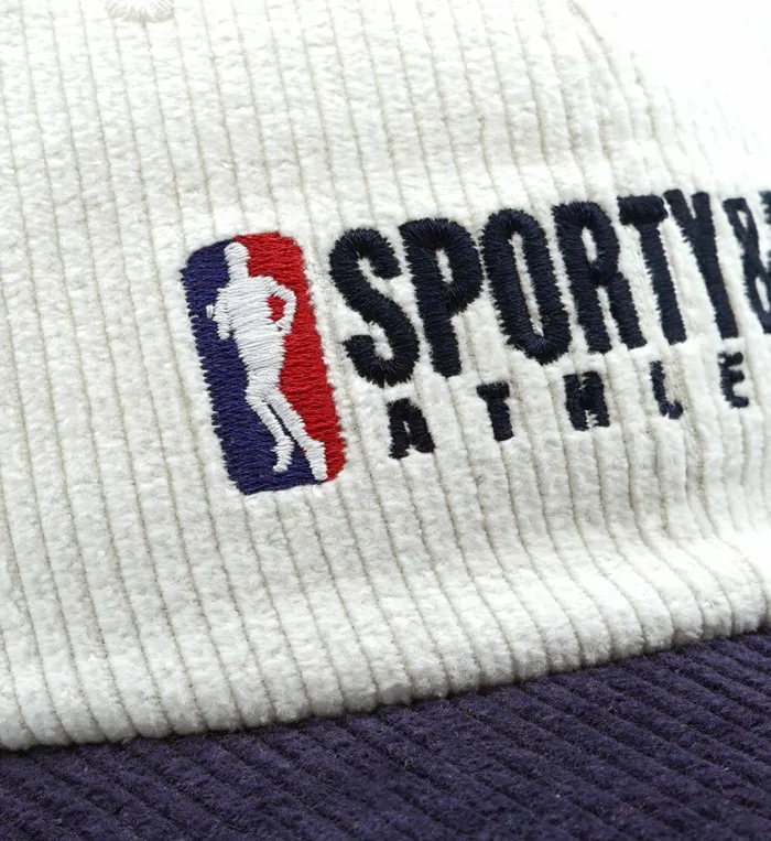 Hats Women Sporty and Rich Team Logo Corduroy Hat 8211 WhiteNavy