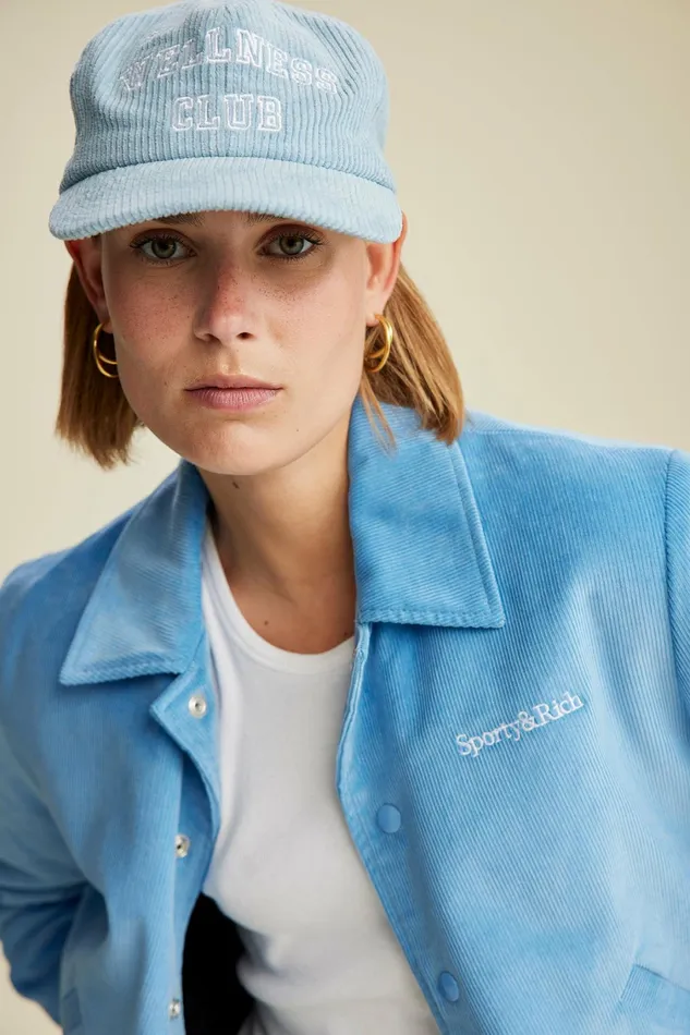 Hats Women Sporty and Rich Wellness Club Corduroy Hat 8211 Baby BlueWhite