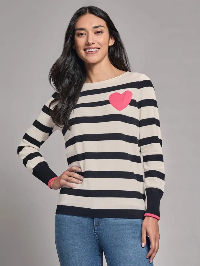 Heart Detail Stripe Boat Neck Sweater Women Jones New York Sweaters and Cardigans