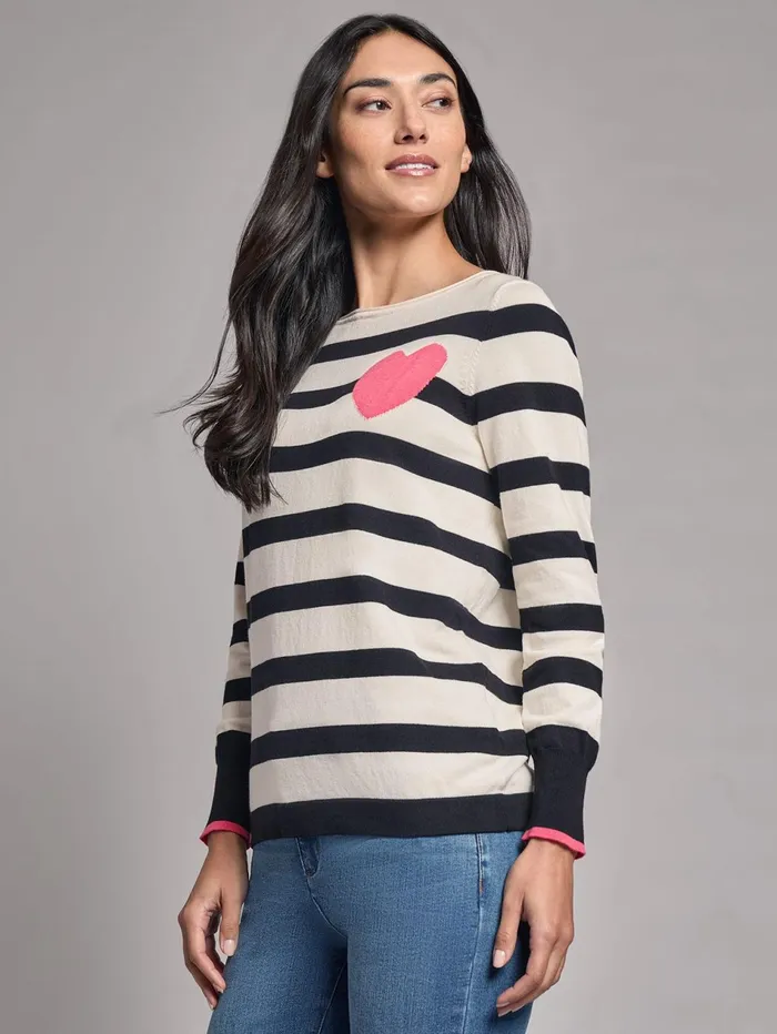 Heart Detail Stripe Boat Neck Sweater Women Jones New York Sweaters and Cardigans Heart Detail Stripe Boat Neck Sweater Women Jones New York Sweaters and Cardigans