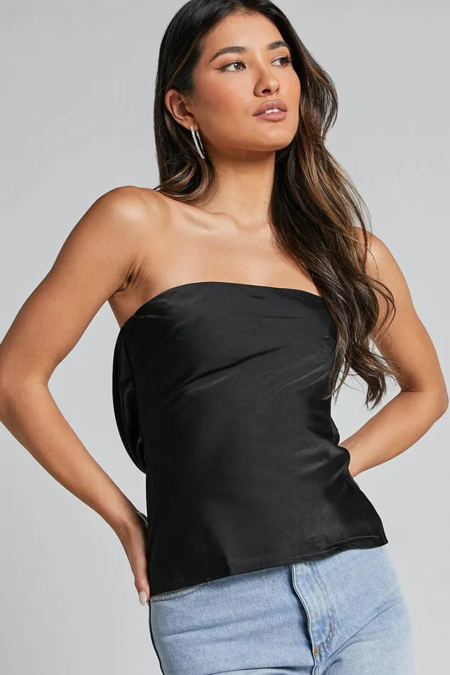 Hera Top 8211 Strapless Straight Neck Cowl Back Top In Black Women Showpo Tops