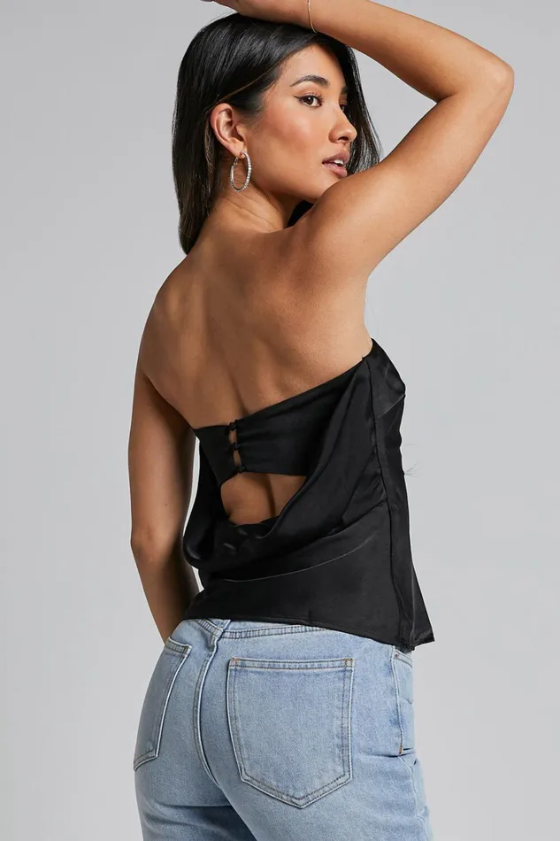 Hera Top 8211 Strapless Straight Neck Cowl Back Top In Black Women Showpo Tops
