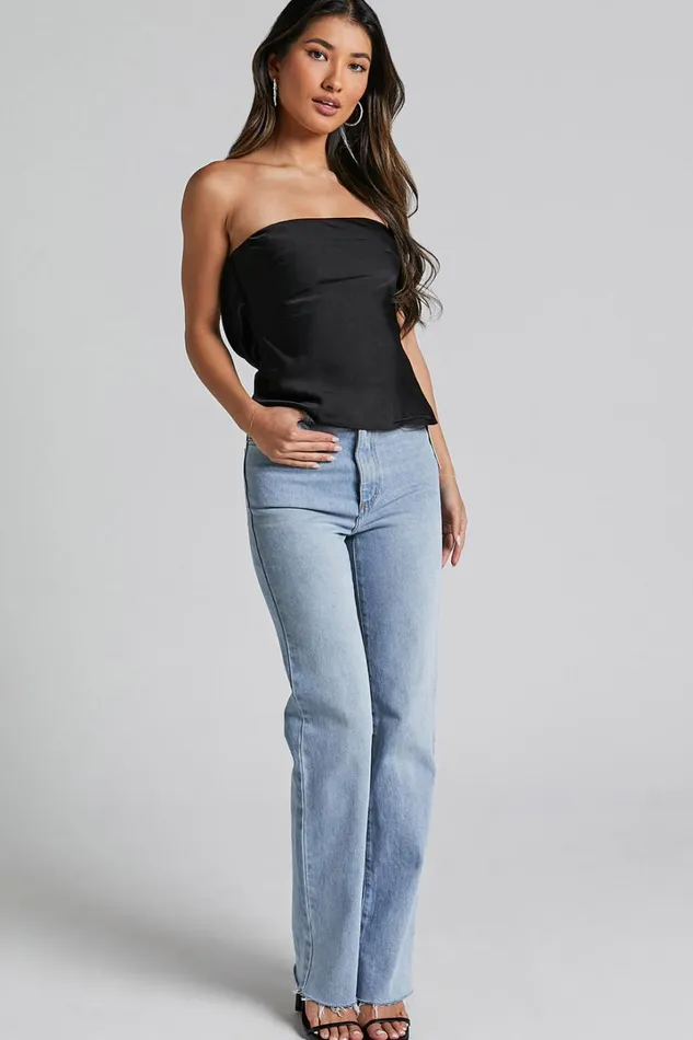 Hera Top 8211 Strapless Straight Neck Cowl Back Top In Black Women Showpo Tops