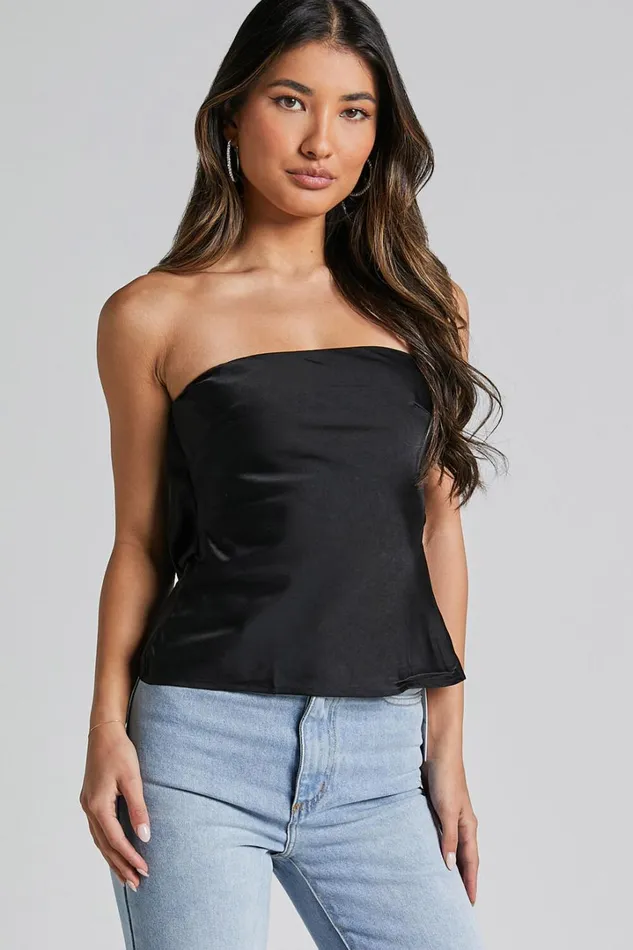 Hera Top 8211 Strapless Straight Neck Cowl Back Top In Black Women Showpo Tops