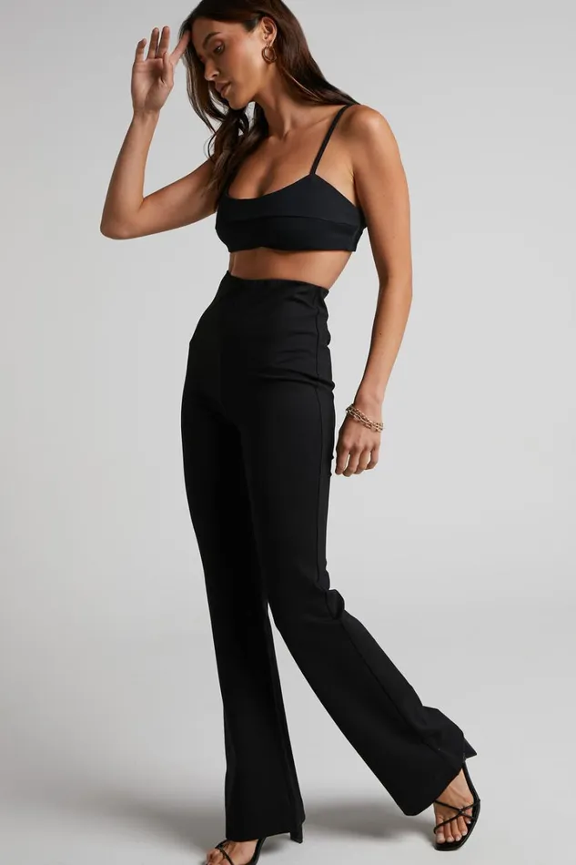 Hermina Pants 8211 High Waisted Ponte Flare Pants In Black Women Showpo Curve Clothes