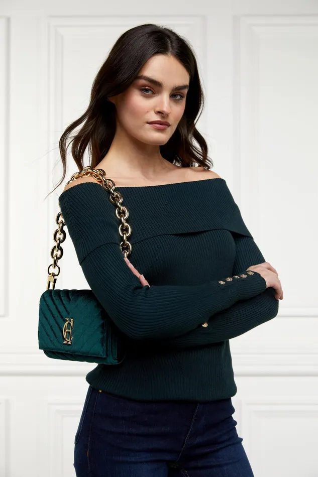 Holland Cooper Bags Women Belgravia Clutch Bag Emerald Velvet Holland Cooper Bags Women Belgravia Clutch Bag Emerald Velvet