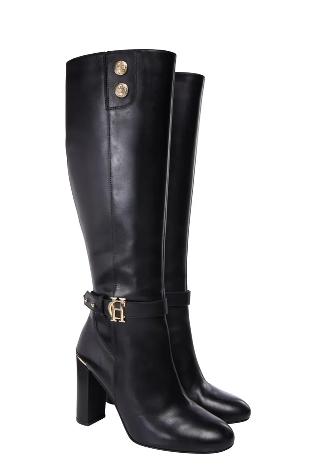 Holland Cooper Boots Women Marlborough Knee Boot Black Leather Holland Cooper Boots Women Marlborough Knee Boot Black Leather