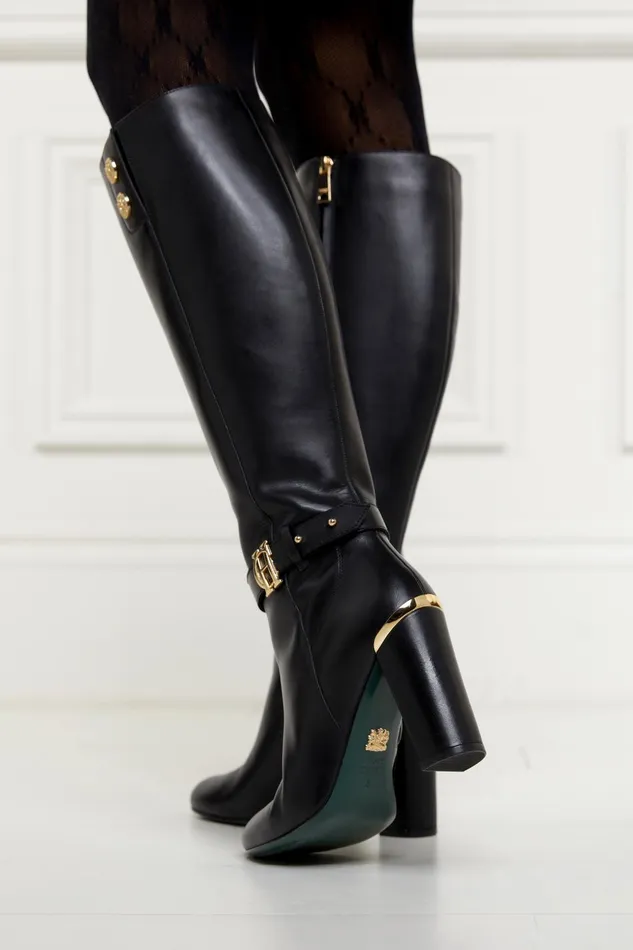 Holland Cooper Boots Women Marlborough Knee Boot Black Leather Holland Cooper Boots Women Marlborough Knee Boot Black Leather
