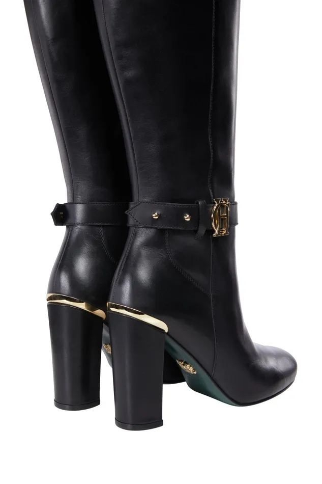 Holland Cooper Boots Women Marlborough Knee Boot Black Leather Holland Cooper Boots Women Marlborough Knee Boot Black Leather