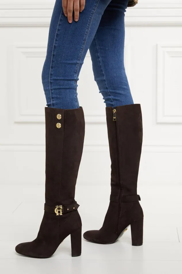 Holland Cooper Boots Women Marlborough Knee Boot Chocolate