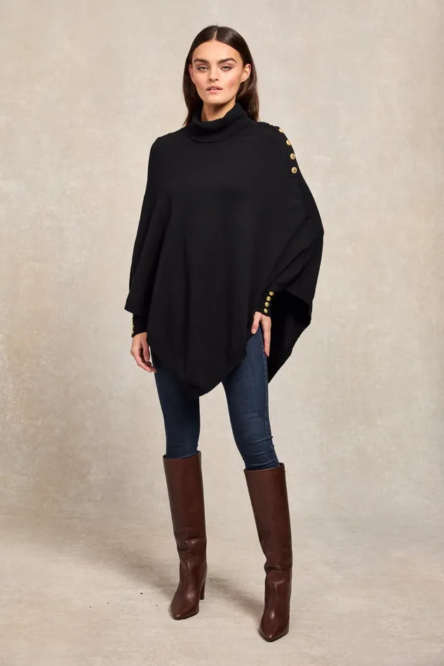 Holland Cooper Capes Women Roll Neck Cape Black Holland Cooper Capes Women Roll Neck Cape Black
