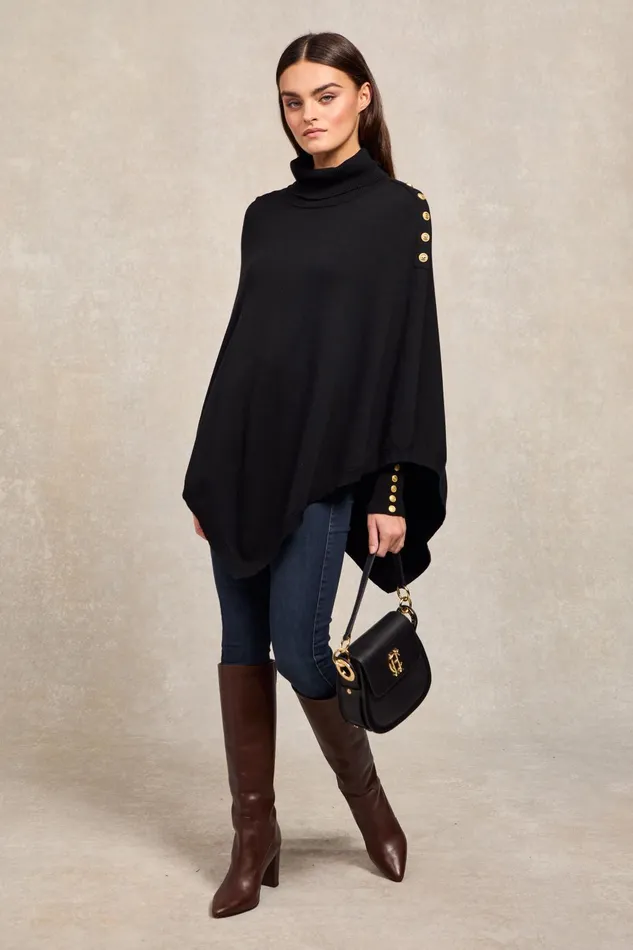 Holland Cooper Capes Women Roll Neck Cape Black Holland Cooper Capes Women Roll Neck Cape Black