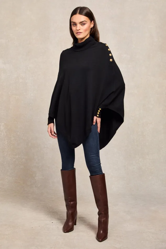 Holland Cooper Capes Women Roll Neck Cape Black Holland Cooper Capes Women Roll Neck Cape Black