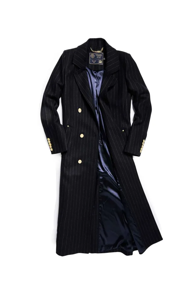 Holland Cooper Coats Women Double Breasted Coat Dark Navy Pinstripe