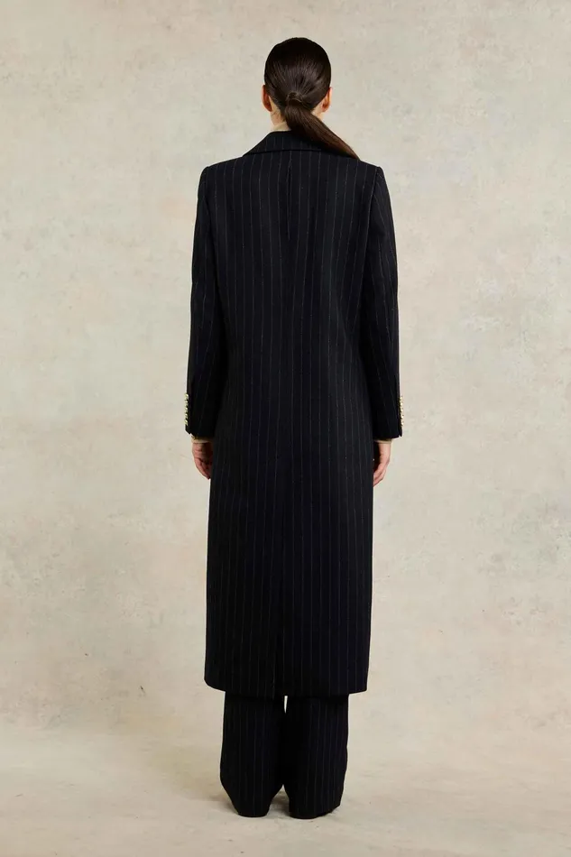 Holland Cooper Coats Women Double Breasted Coat Dark Navy Pinstripe