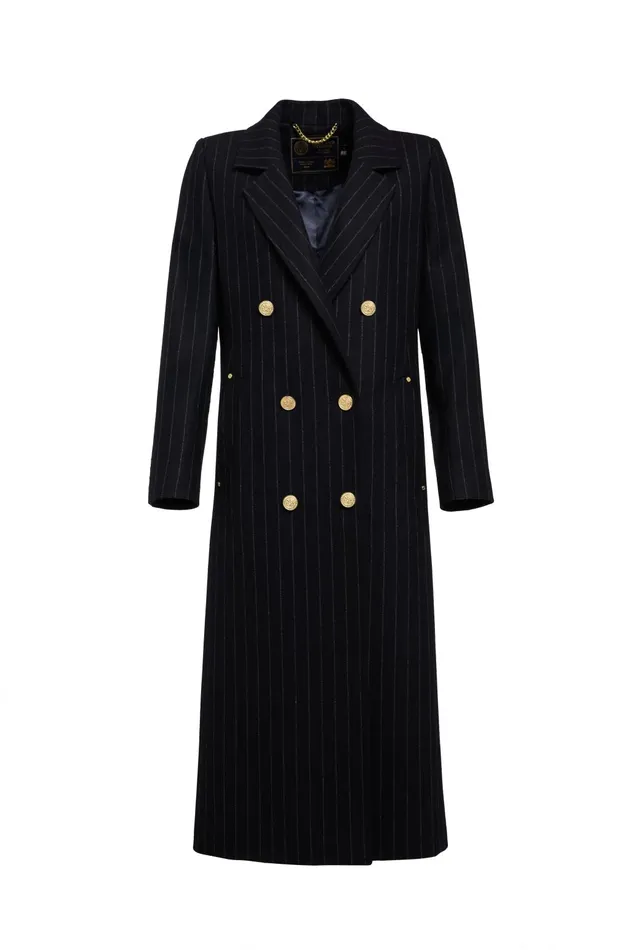 Holland Cooper Coats Women Double Breasted Coat Dark Navy Pinstripe