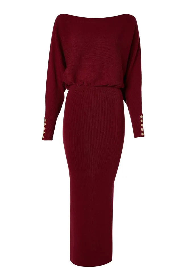 Holland Cooper Dresses Women Leyla Knitted Dress Wine Holland Cooper Dresses Women Leyla Knitted Dress Wine