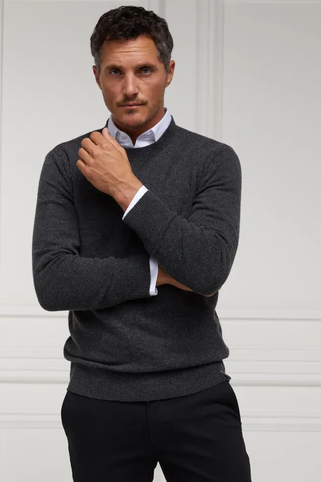 Holland Cooper Knitwear Men Byron Crew Neck Knit Charcoal