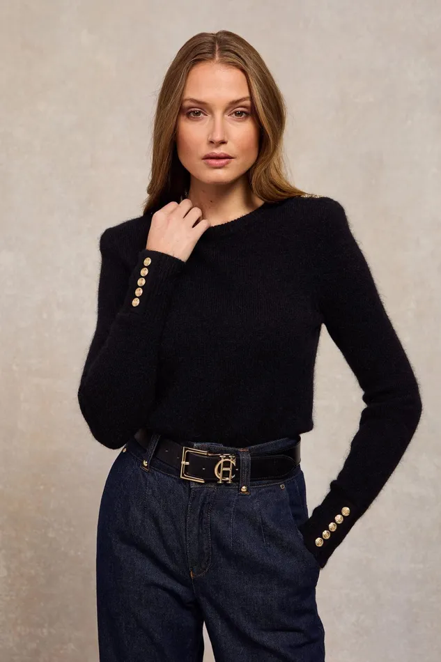Holland Cooper Knitwear Women Amy Crew Neck Knit Black