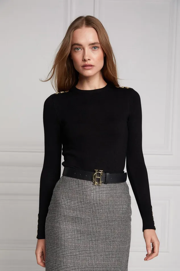 Holland Cooper Knitwear Women Buttoned Knit Crew Neck Black