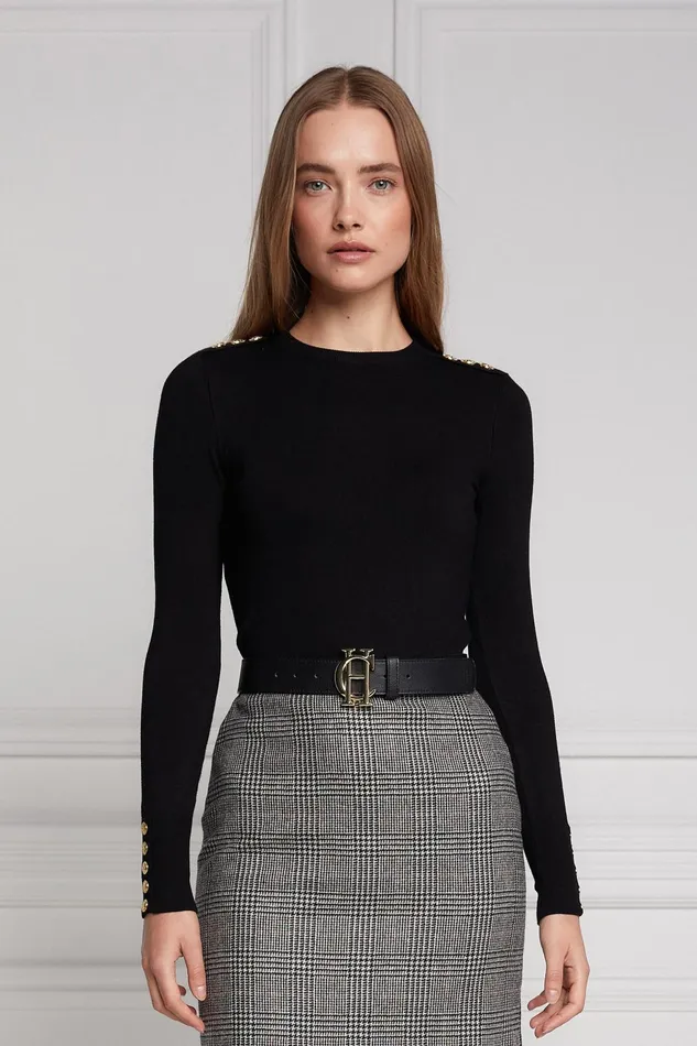 Holland Cooper Knitwear Women Buttoned Knit Crew Neck Black Holland Cooper Knitwear Women Buttoned Knit Crew Neck Black