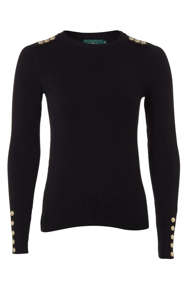 Holland Cooper Knitwear Women Buttoned Knit Crew Neck Black Holland Cooper Knitwear Women Buttoned Knit Crew Neck Black