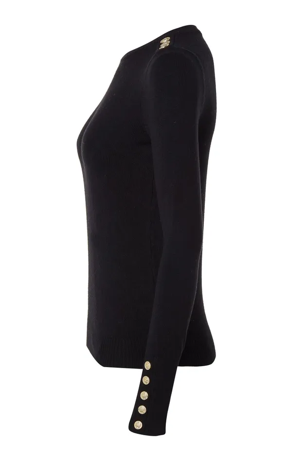 Holland Cooper Knitwear Women Buttoned Knit Crew Neck Black Holland Cooper Knitwear Women Buttoned Knit Crew Neck Black