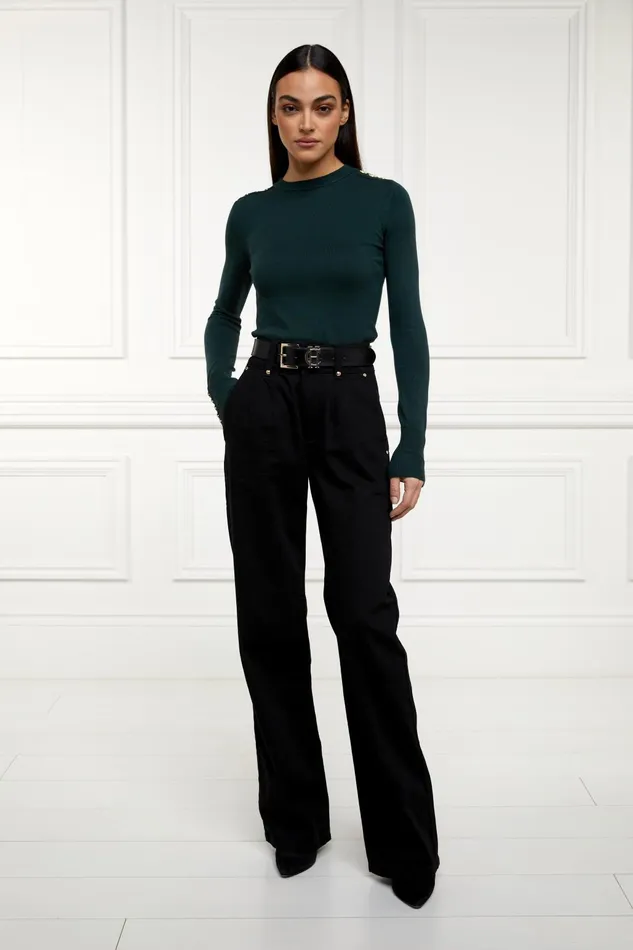 Holland Cooper Knitwear Women Buttoned Knit Crew Neck Deep Emerald Holland Cooper Knitwear Women Buttoned Knit Crew Neck Deep Emerald
