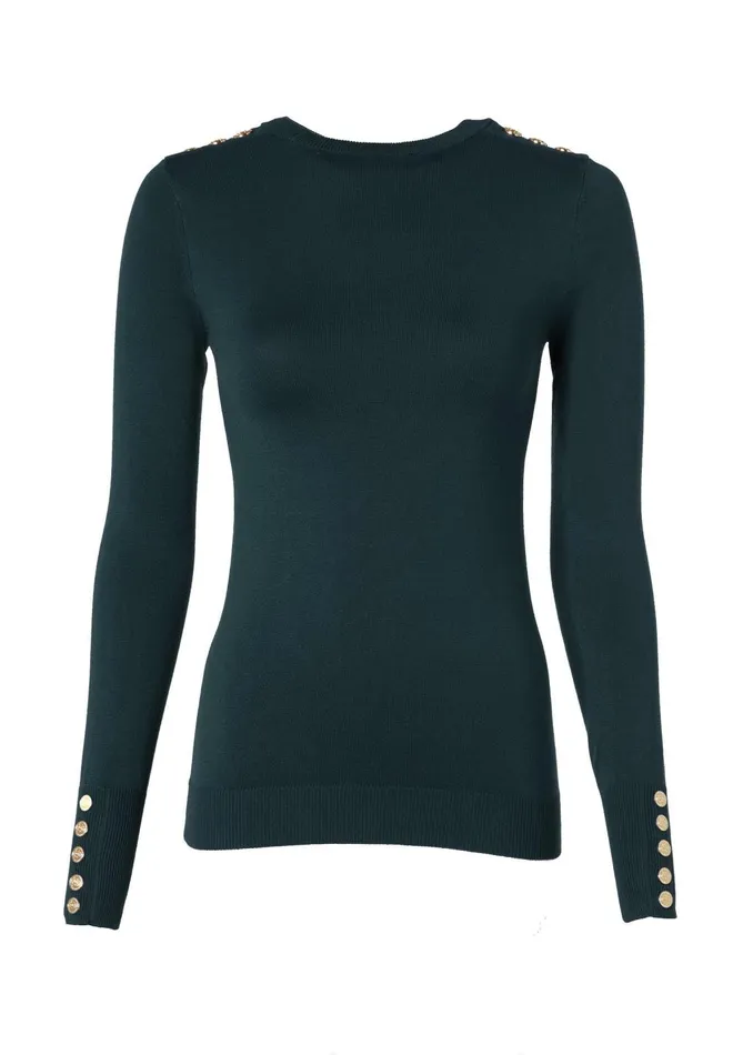 Holland Cooper Knitwear Women Buttoned Knit Crew Neck Deep Emerald Holland Cooper Knitwear Women Buttoned Knit Crew Neck Deep Emerald