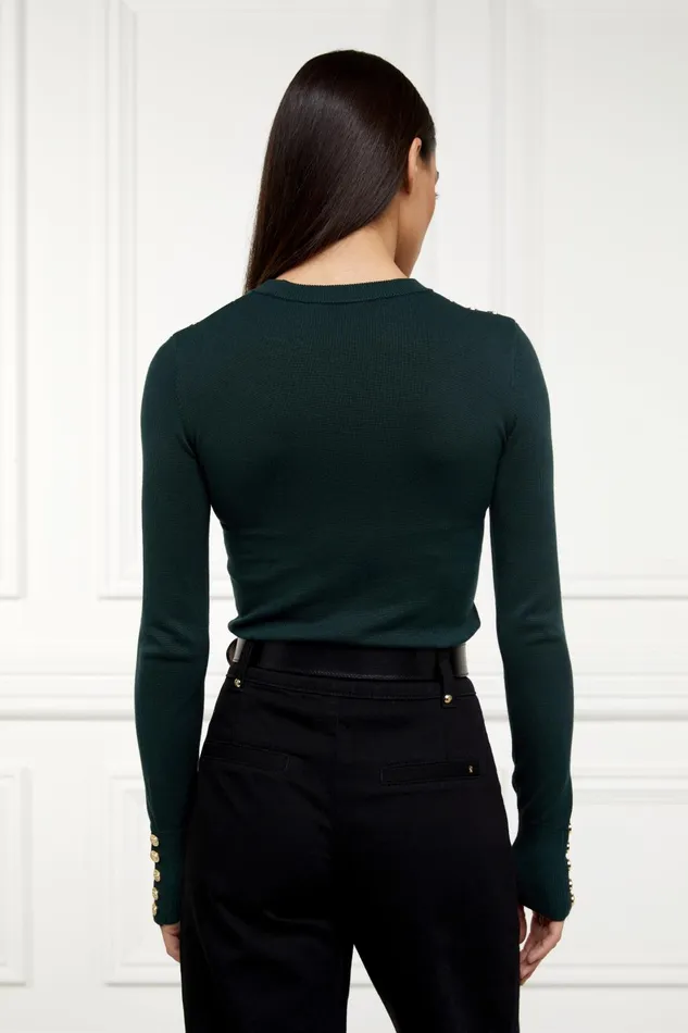 Holland Cooper Knitwear Women Buttoned Knit Crew Neck Deep Emerald Holland Cooper Knitwear Women Buttoned Knit Crew Neck Deep Emerald