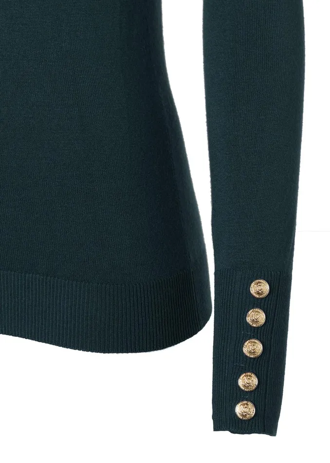 Holland Cooper Knitwear Women Buttoned Knit Crew Neck Deep Emerald Holland Cooper Knitwear Women Buttoned Knit Crew Neck Deep Emerald