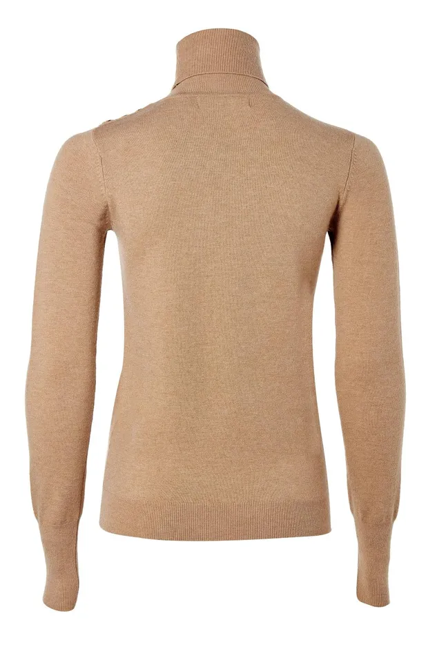 Holland Cooper Knitwear Women Buttoned Knit Roll Neck Dark Camel Holland Cooper Knitwear Women Buttoned Knit Roll Neck Dark Camel