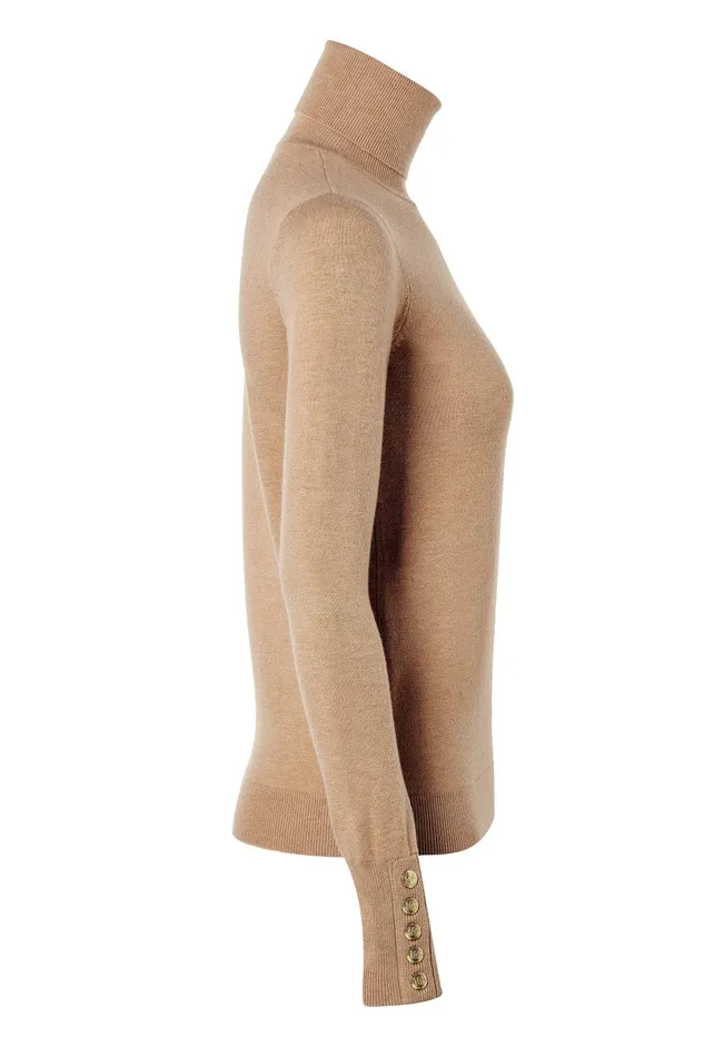 Holland Cooper Knitwear Women Buttoned Knit Roll Neck Dark Camel Holland Cooper Knitwear Women Buttoned Knit Roll Neck Dark Camel