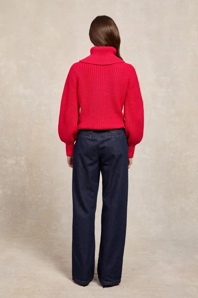 Holland Cooper Knitwear Women Corded Roll Neck Knit Raspberry Holland Cooper Knitwear Women Corded Roll Neck Knit Raspberry