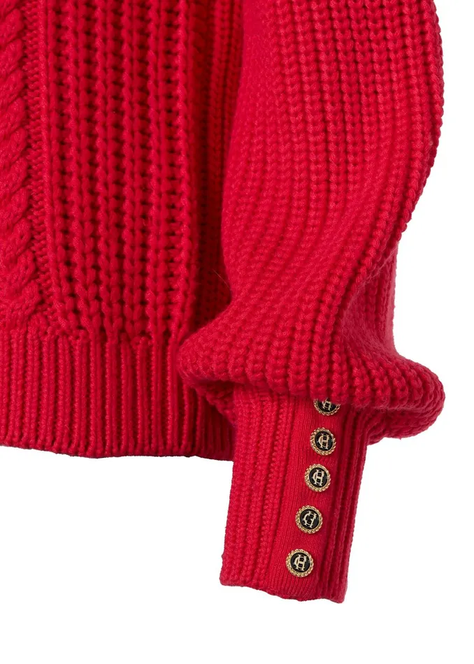 Holland Cooper Knitwear Women Corded Roll Neck Knit Raspberry Holland Cooper Knitwear Women Corded Roll Neck Knit Raspberry