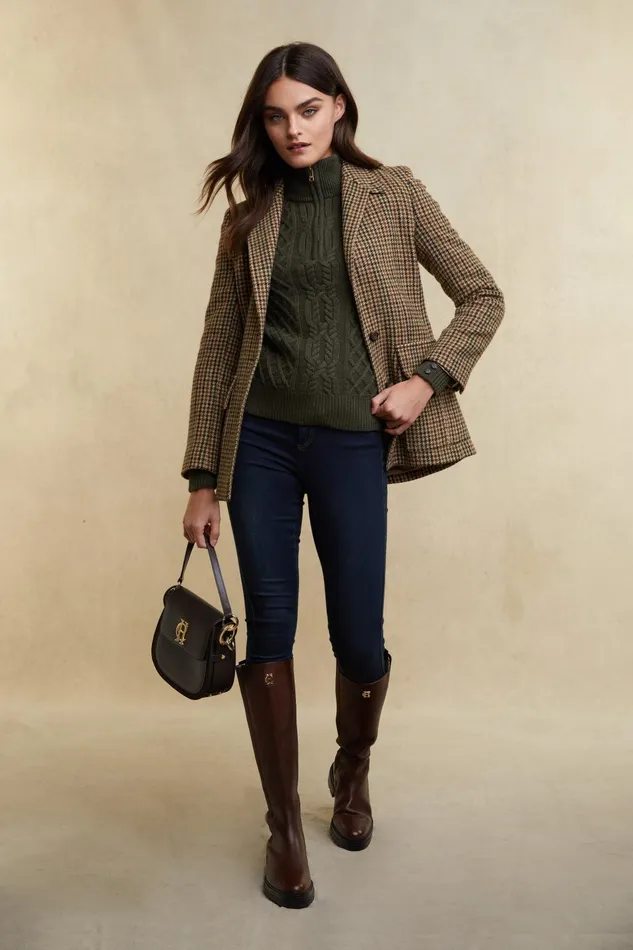 Holland Cooper Knitwear Women Country Cable Quarter Zip Knit Forest Green Holland Cooper Knitwear Women Country Cable Quarter Zip Knit Forest Green